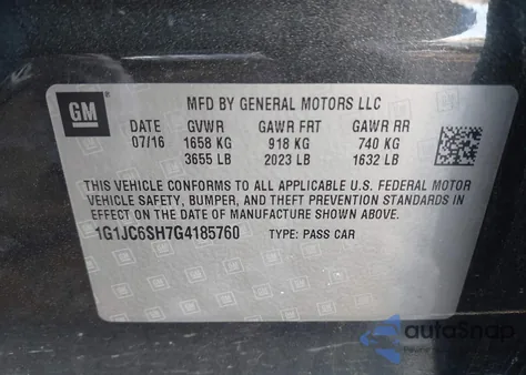 2016 Chevrolet Sonic Lt Auto from USA, damaged, VIN 1G1JC6SH7G4185760